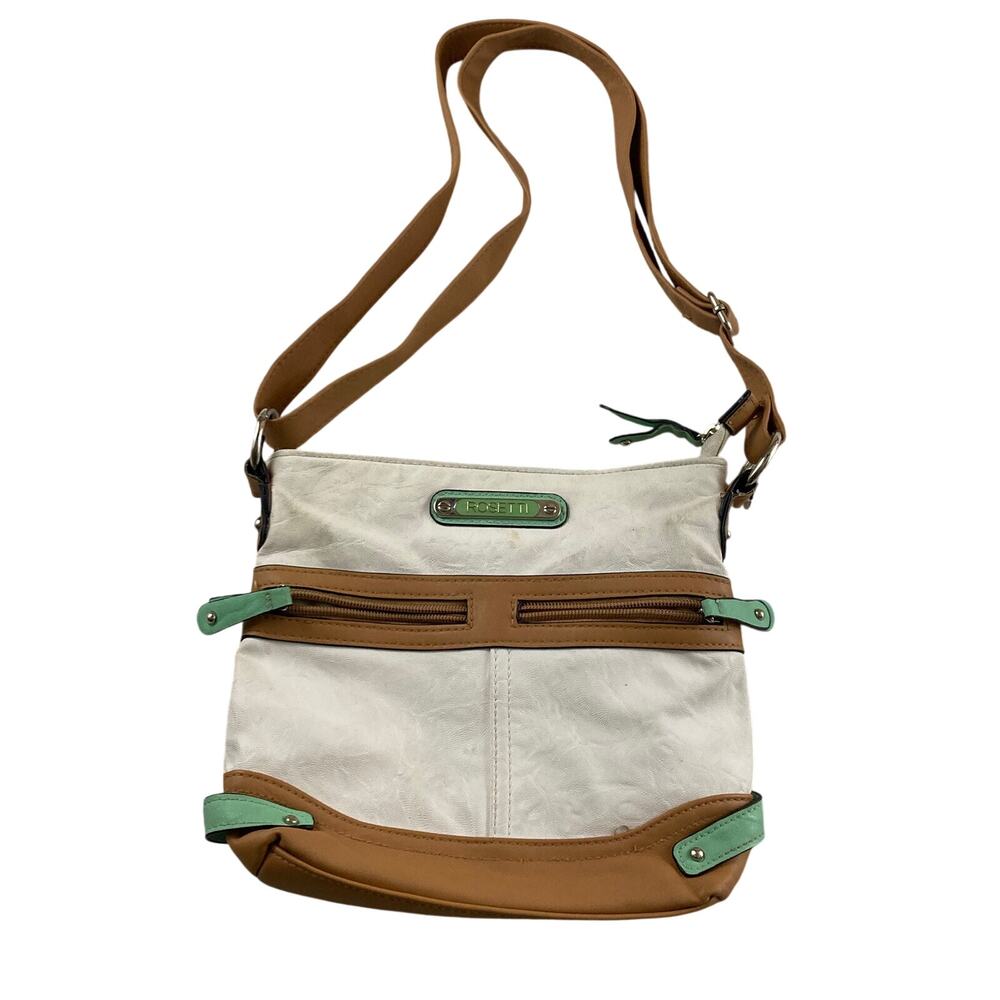 Rosetti Adjustable Strap Mint Seafoam Green Accents 8.5x10" White & Tan Purse